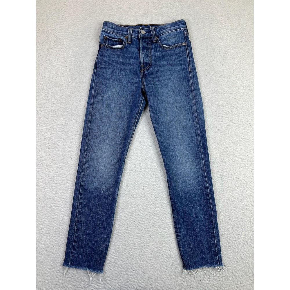 Levi's Jeans Womens 24 Blue Button Fly Raw Hem White Oak Cone Denim Cropped